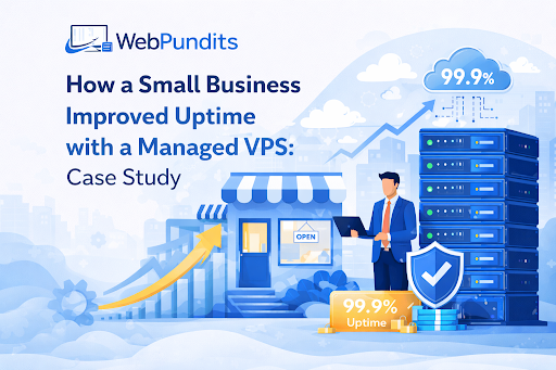 Managed VPS case study showing uptime improvement for a small business
