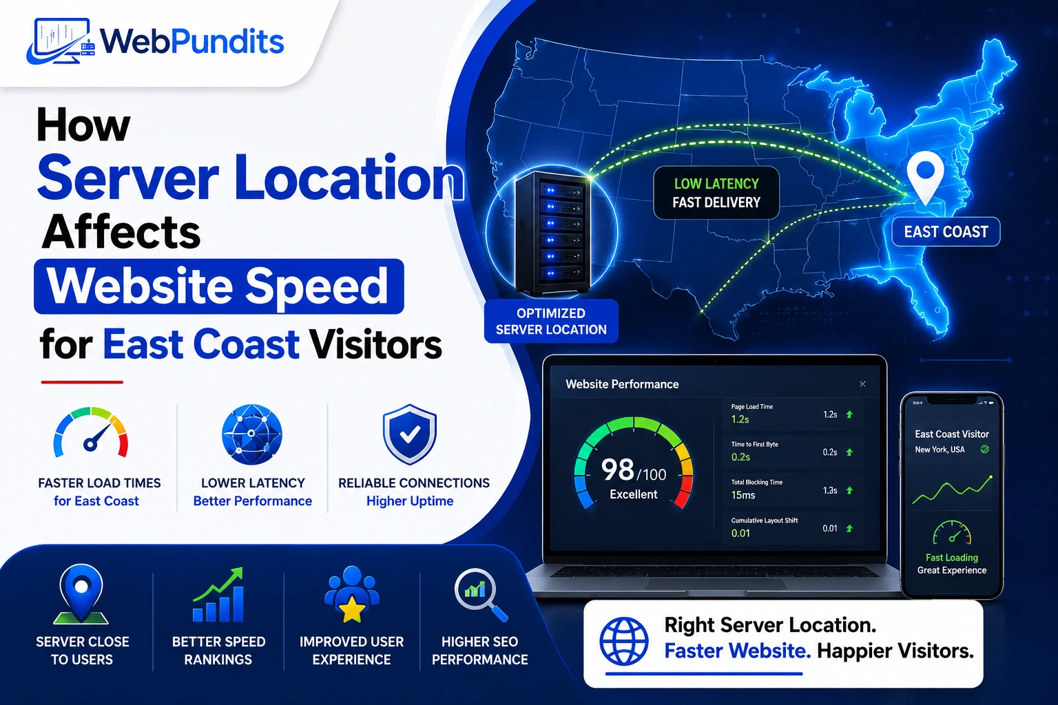 How server location affects website speed and latency for East Coast visitors